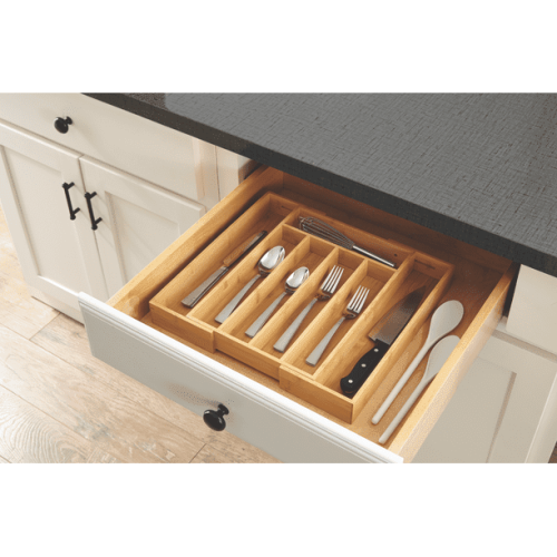 Better Homes & Gardens Natural Bamboo Expandable Silverware Organizer, 13.98 x 10.04-15.35 x 1.97 inches Better Homes & Gardens Natural Bamboo Expandable Silverware Organizer, 13.98 x 10.04-15.35 x 1.97 inches