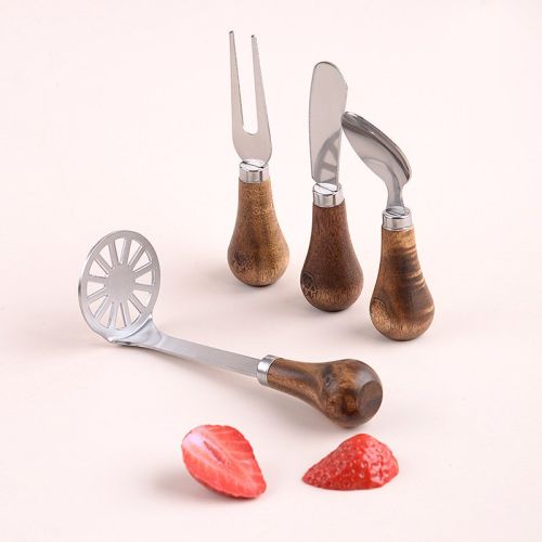 Cheese Knife Vertical Cheese Scraper Acacia Wooden Handle Butter Cake Coated Scraper Bread Toast Butter Knife Suit