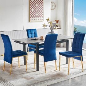 5-Piece Slate Dining Table Dining Set Including Blue Velvet High Back Golden Color Legs for Living Room,Dining Room,Kitchen (Color: as Pic)