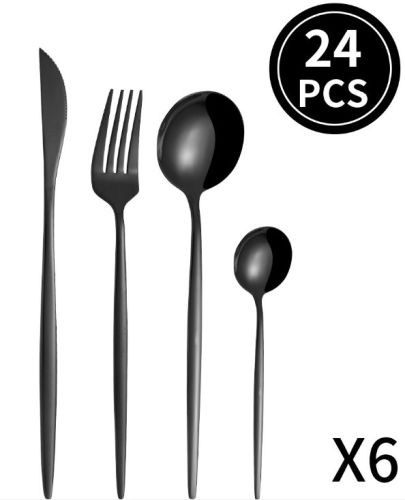 Portuguese Stainless Steel Tableware 24 Pieces Steak Knife, Fork And Spoon